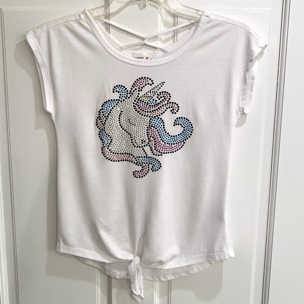 Girls Beautees White Jeweled Unicorn T-Shirt